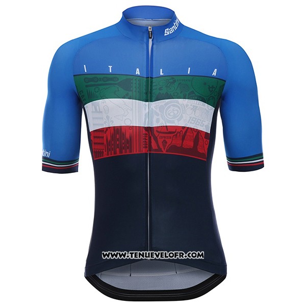2017 Maillot Ciclismo Italie Noir et Bleu Manches Courtes et Cuissard